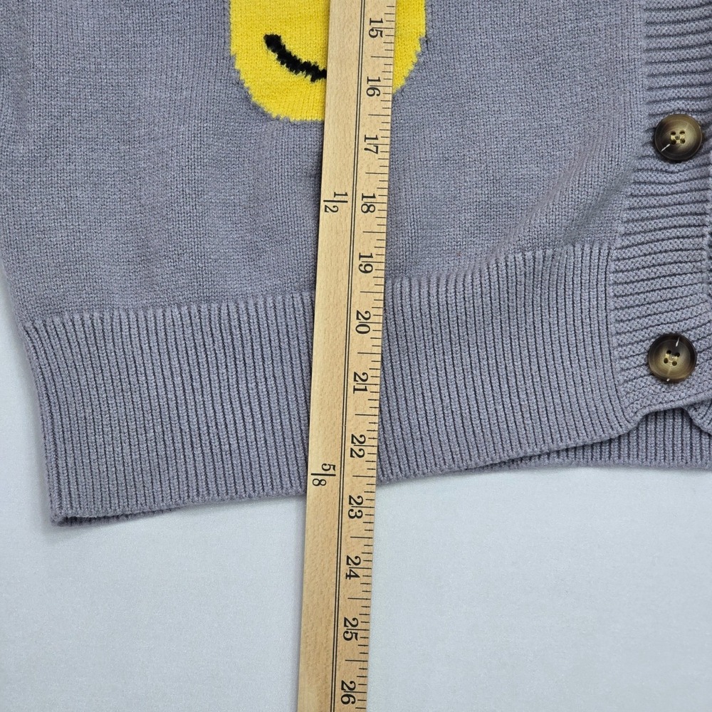 Smiley Face Graphic Knit Cardigan Grey Yellow XL HY052-XYT-07 - Picture 10 of 12